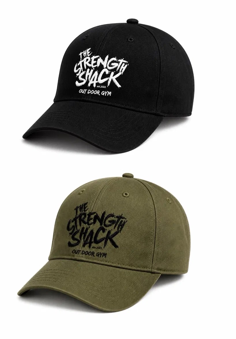 a comfy gym baseball cap with the strength shack logo on the front and it comes in two colours,black and khaki